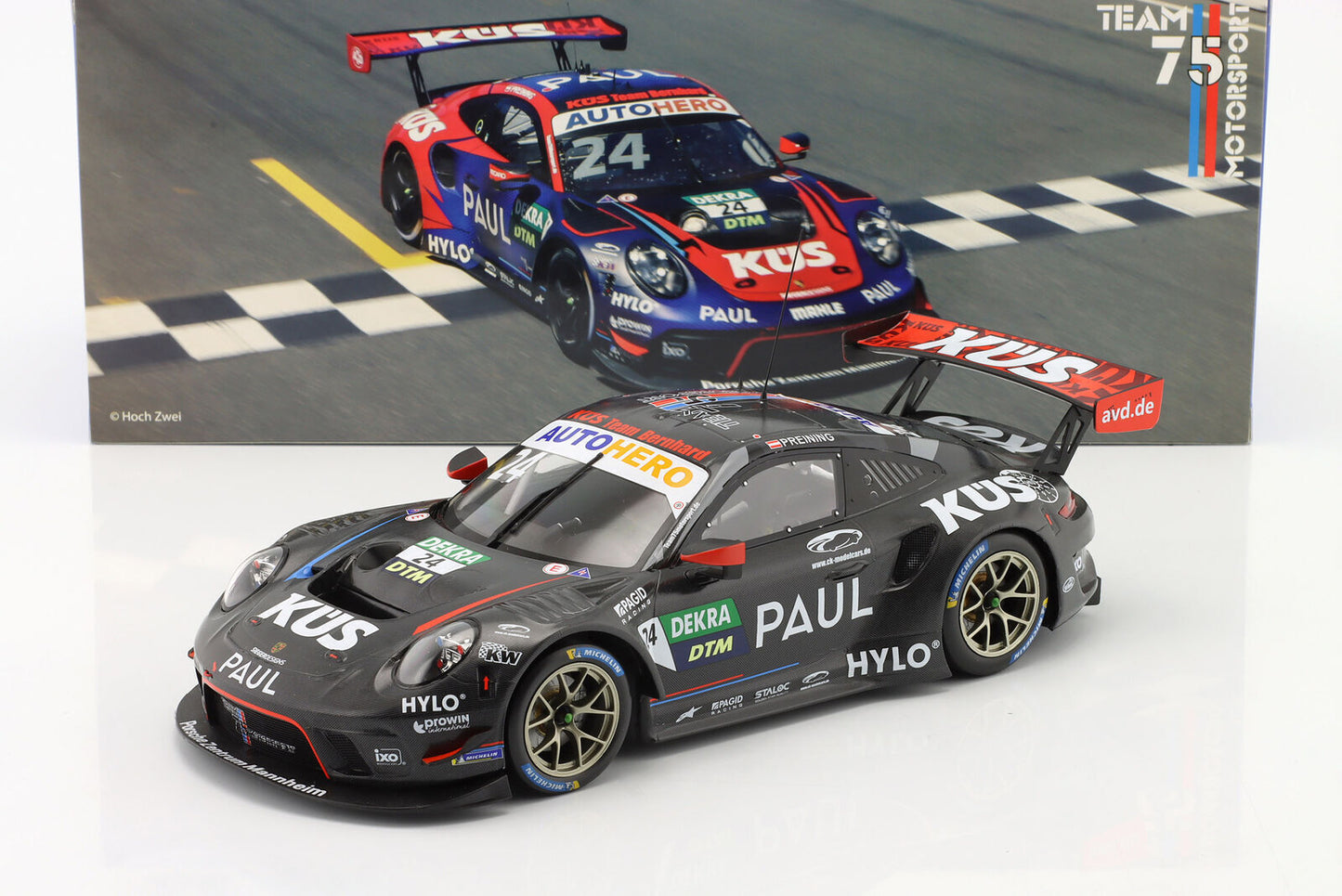 Ixo 2018 Porsche 911 991.2 GT3 R Pre-Season Test Car DTM No 24 Kus Team75 2022 Black 1:18