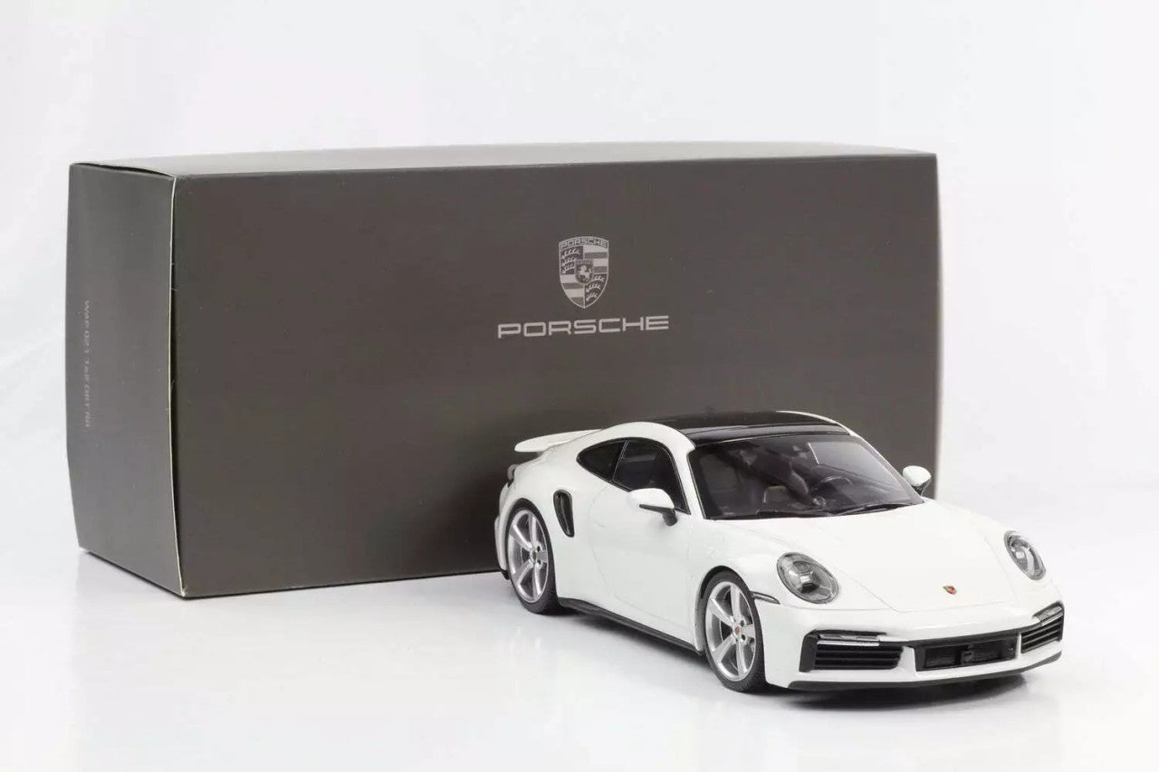 Minichamps 2022 Porsche 911 992 Turbo S Coupe DEALER EDITION White 1:18