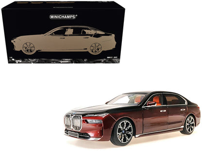 Minichamps 2023 BMW i7 (7 Series) G70 Black and Red Metallic 1:18