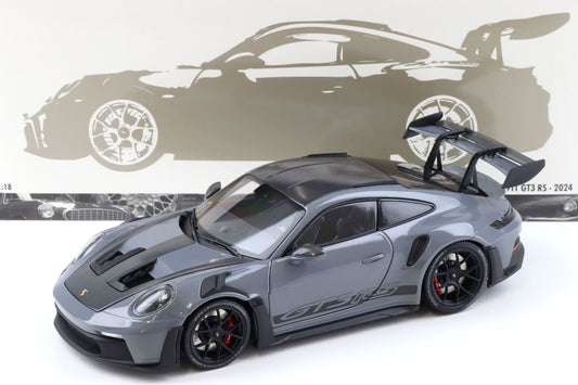 Minichamps 2022 Porsche 911 992 GT3 RS Arctic Grey w/ Weissach Package, Black Wheels & Deco 1:18 LIMITED