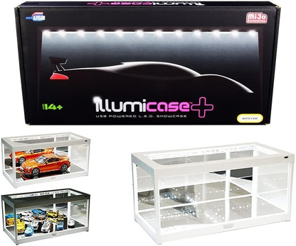 Mijo Exclusives Illumicase Plus 14 Inch White Plastic Display Case w/ LED Lighting & Mirror 1:18