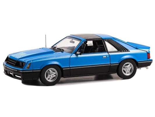 Greenlight 1981 Ford Mustang Cobra T-Top Medium Blue w/ Light Blue Cobra Hood Graphics 1:18