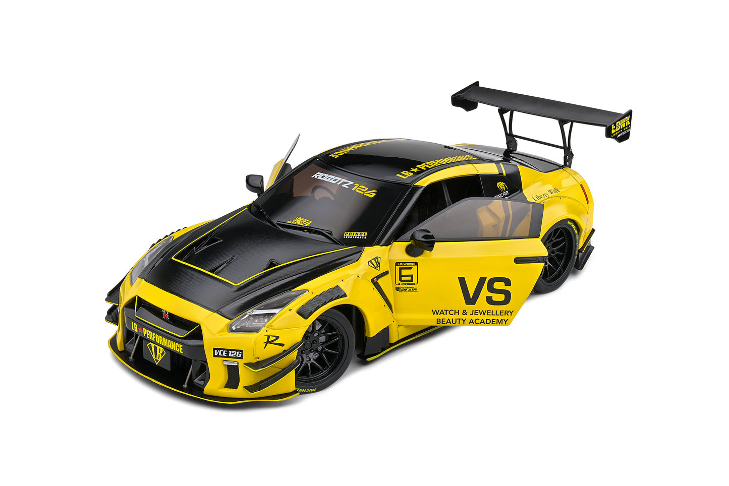 Solido 2020 Nissan GT-R (R35) w/ Liberty Walk Body Kit 2.0 Yellow 1:18