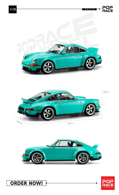 Pop Race Porsche 911 by Singer Coupe DLS Tiffany Blue WITH DISPLAY 1:18