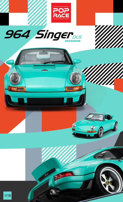 Pop Race Porsche 911 by Singer Coupe DLS Tiffany Blue WITH DISPLAY 1:18