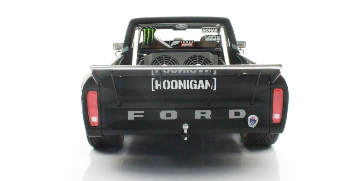 Top Marques 1977 Ford USA F-150 Pick-Up No 43 Hoonigan 2018 Gymkhana Ken Block Black White w/ Gold Wheels 1:18