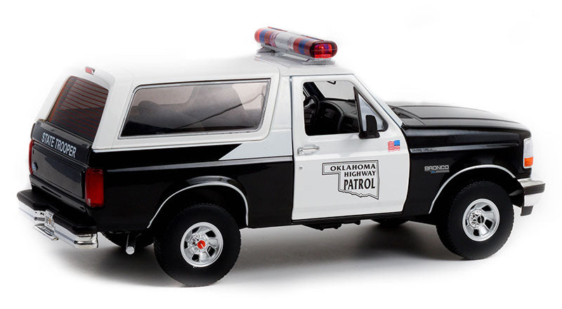 Greenlight 1996 Ford Bronco XLT Oklahoma Highway Patrol Police Truck Black/White 1:18