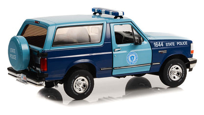 Greenlight 1996 Ford Bronco XLT Massachussetts State Trooper Police Truck Blue 1:18